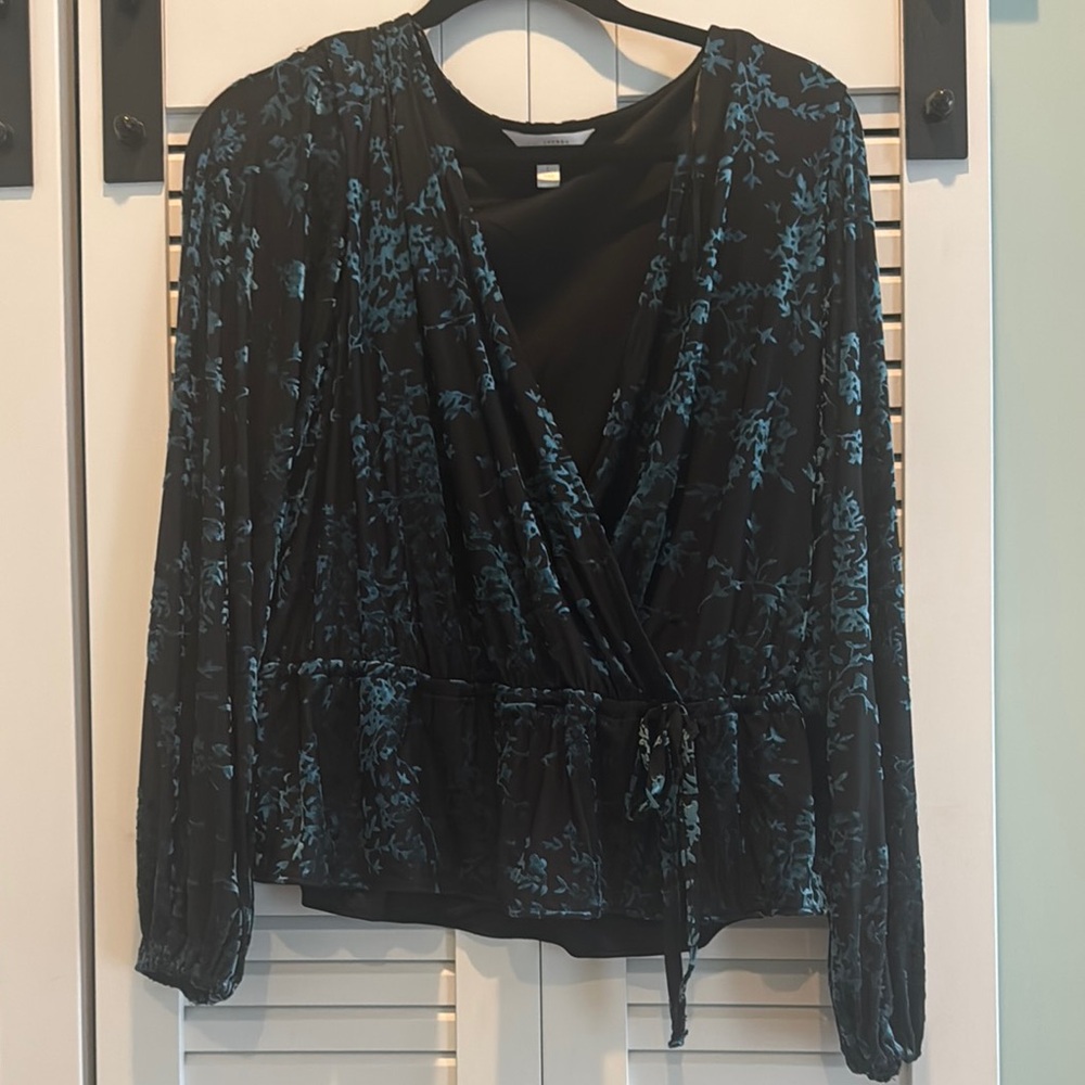 LC Lauren Conrad Blue Green Sequin Wrap Blouse